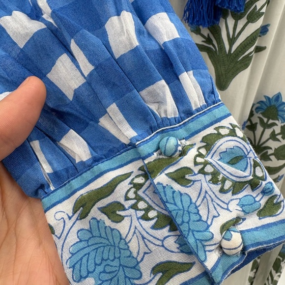 SZ Blockprints Shopbop Jodhpur floral block print cotton midi dress medium NWT - Picture 2 of 16